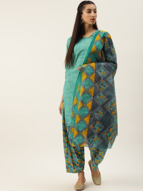 

PIRKO Green & Grey Printed Pure Cotton Unstitched Dress Material