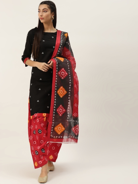 

PIRKO Black & Red Printed Pure Cotton Unstitched Dress Material