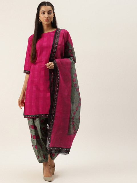 

PIRKO Women Magenta Ethnic Motifs Print Pure Cotton Unstitched Dress Material