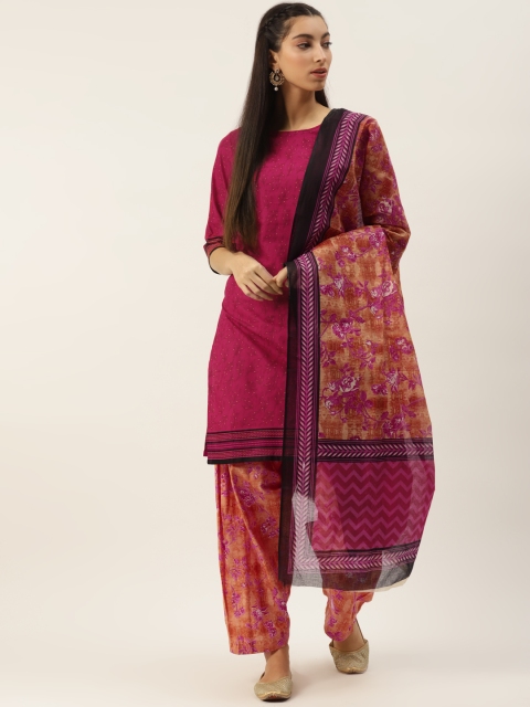 

PIRKO Magenta & Beige Printed Pure Cotton Unstitched Dress Material