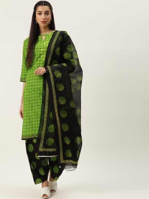 

PIRKO Green & Black Pure Cotton Geometric Print Unstitched Dress Material