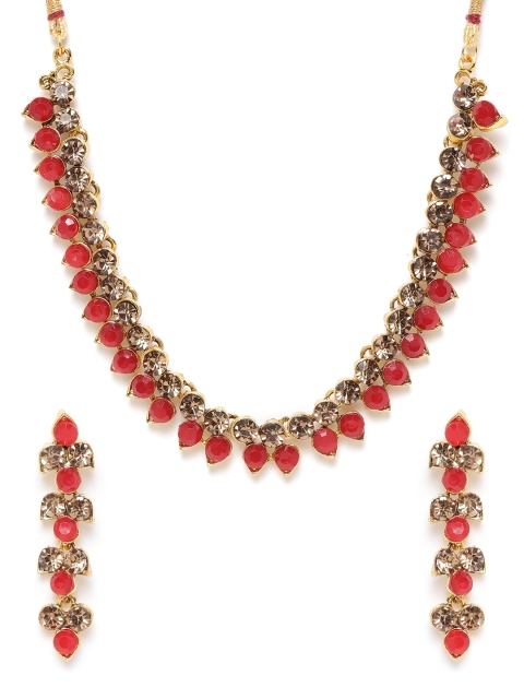 

MUCH MORE Red Gold-Plated Stone-Studded Jewellery Set