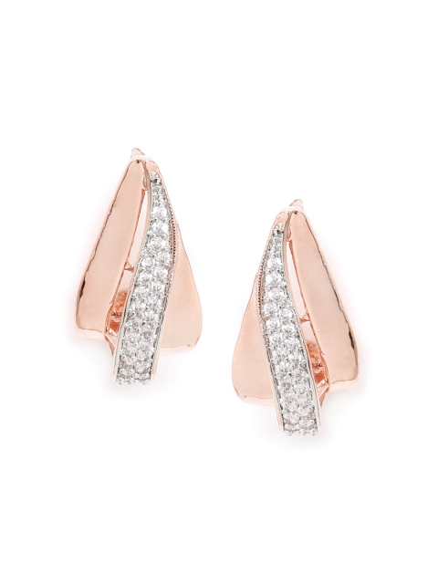 

MUCH MORE Rose Gold-Plated CZ Studded Contemporary Drop Earrings