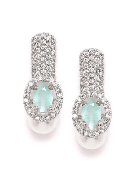 

MUCH MORE Mint Green Silver-Plated CZ Oversized Studs