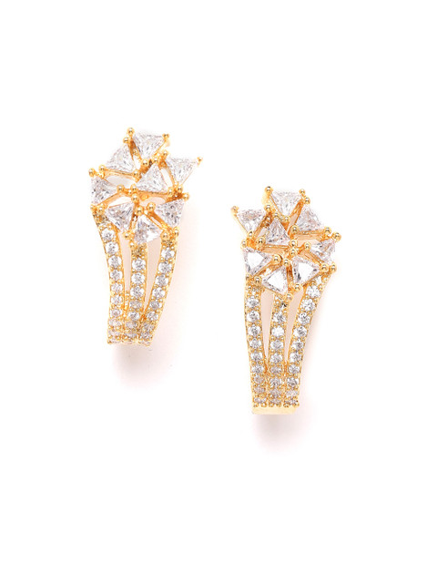 

MUCH MORE Gold-Plated CZ Studded Contemporary Drop Earrings