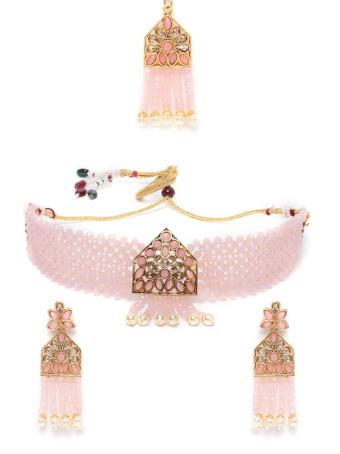 

MUCH MORE Pink Gold-Plated Beaded & Artificial Stone Studded Jewellery Set
