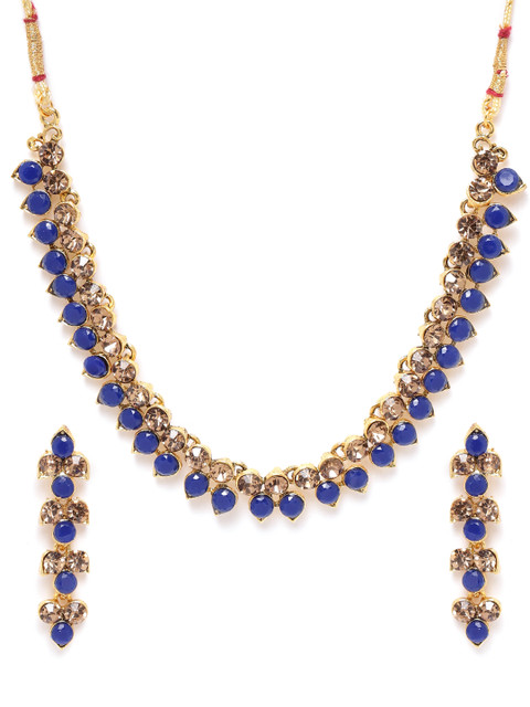 

MUCH MORE Blue Gold-Plated Artificial Stone Studded Jewellery Set