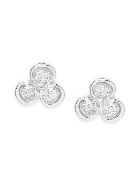 

MUCH MORE Silver-Plated CZ Studded Floral Studs