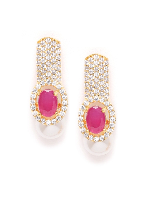 

MUCH MORE Pink Gold-Plated CZ Studded & Beaded Geometric Drop Earring