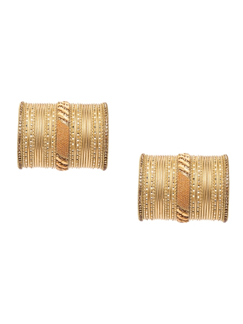 

MUCH MORE Set of 62 Beige Gold-Plated Stone-Studded & Beaded Bangles