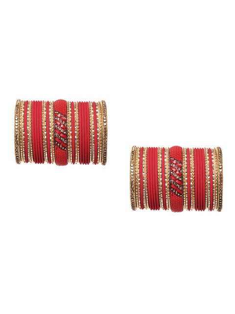 

MUCH MORE Set of 62 Red & Gold-Plated Stone-Studded & Beaded Bangles