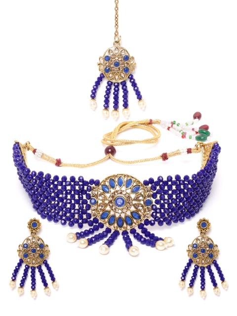 

MUCH MORE Blue Gold-Plated Stone Studded & Beaded Jewellery Set
