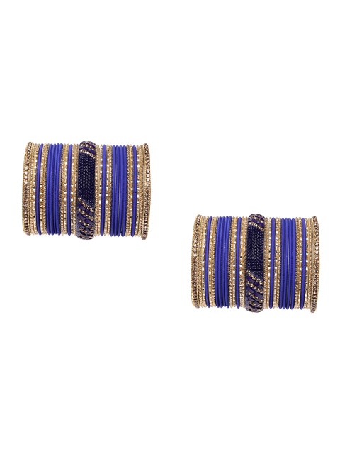 

MUCH MORE Set of 62 Blue Gold-Plated Stone-Studded & Beaded Bangles