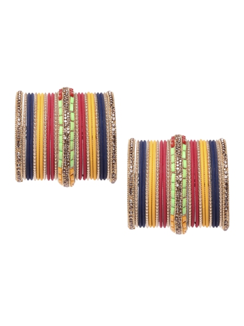 

MUCH MORE Set of 46 Multicoloured Gold-Plated Stone-Studded & Beaded Bangles, Multi