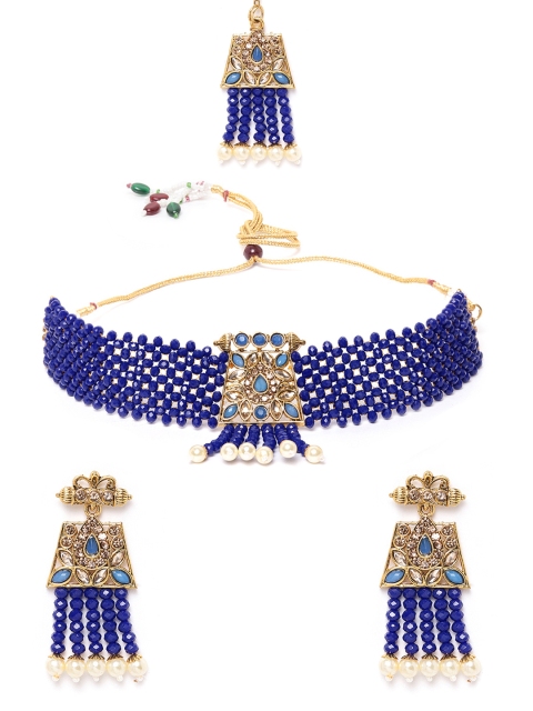

MUCH MORE Blue Gold-Plated Stone Studded & Beaded Jewellery Set