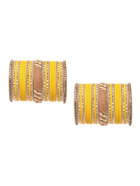 

MUCH MORE Set of 62 Yellow & Gold-Plated Stone-Studded & Beaded Bangles