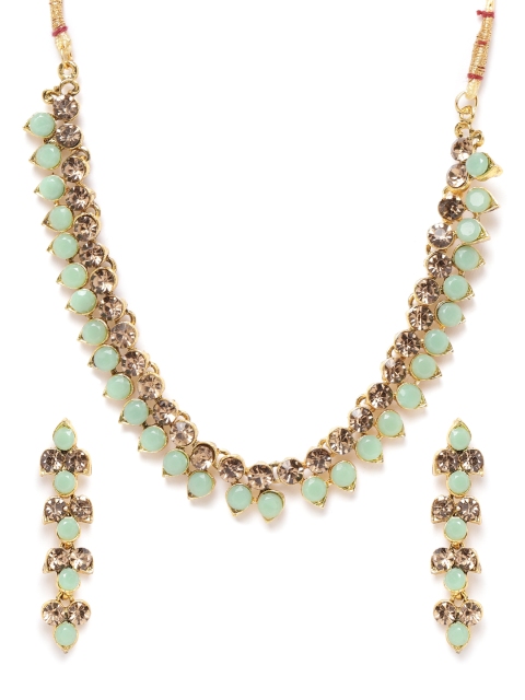 

MUCH MORE Green Gold-Plated Stone-Studded Jewellery Set