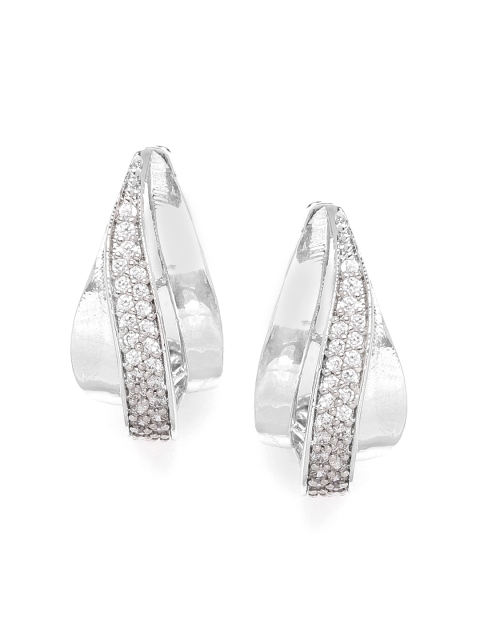 

MUCH MORE Silver-Plated CZ Studded Contemporary Drop Earrings