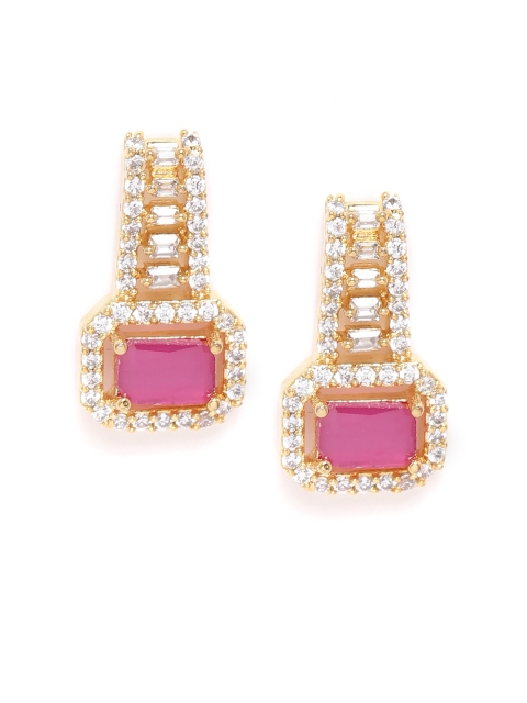

MUCH MORE Pink Gold-Plated CZ Studded Geometric Studs