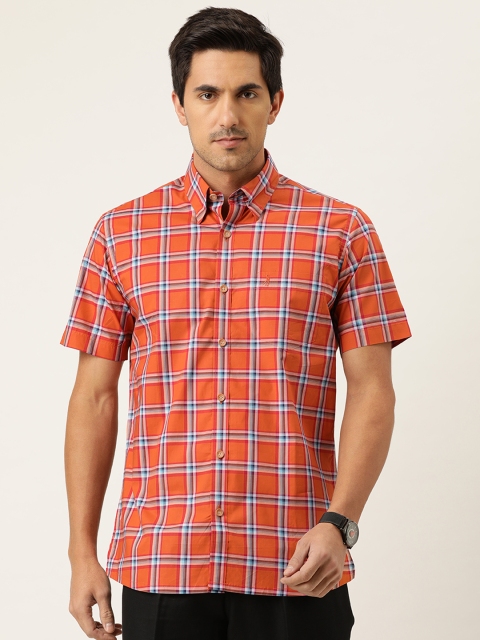 

Burnt Umber Men Orange & Blue Regular Fit Checked Casual Shirt