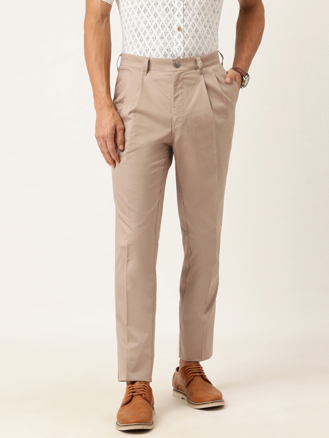 

Burnt Umber Men Beige Regular Fit Solid Pleated Regular Trousers