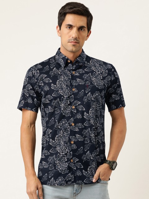 

Burnt Umber Men Black & Grey Slim Fit Floral Printed Casual Shirt