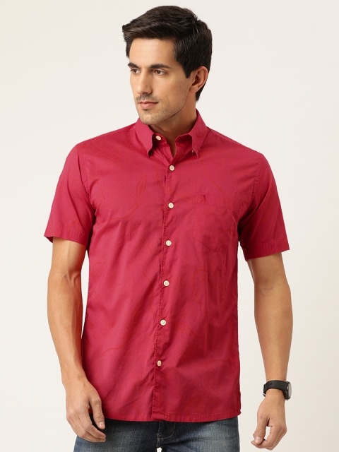 

Burnt Umber Men Red Slim Fit Self Design Pure Cotton Casual Shirt