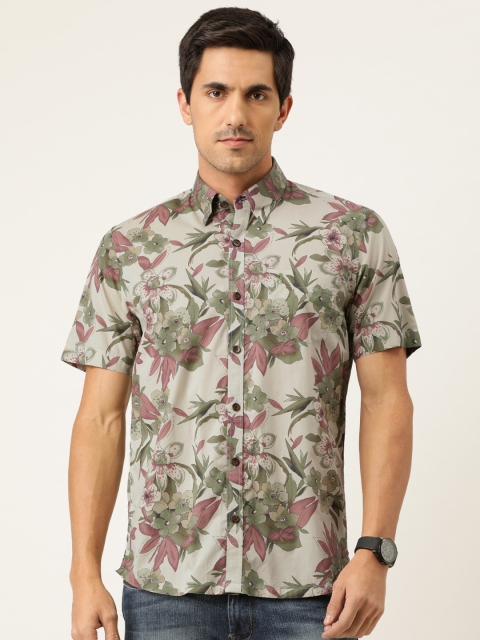 

Burnt Umber Men Beige Slim Fit Printed Pure Cotton Casual Shirt