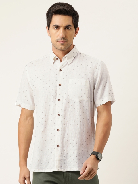 

Burnt Umber Men White & Brown Slim Fit Printed Casual Shirt