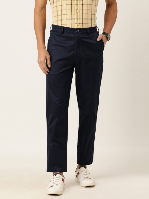 

Burnt Umber Men Navy Blue Regular Fit Solid Wrinkle Free Flat Front Chinos