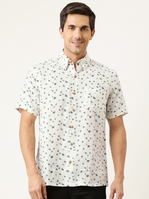 

Burnt Umber Men White & Black Regular Fit Printed Casual Shirt