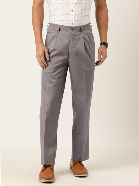 

Burnt Umber Men Grey Regular Fit Solid Slit Wrinkle Free Pleated Chinos