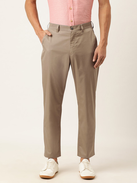 

Burnt Umber Men Khaki Brown Regular Fit Solid Pure Cotton Chinos