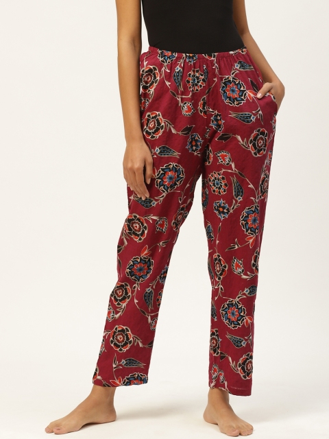 

Organza Women Maroon & Black Floral Print Lounge Pants