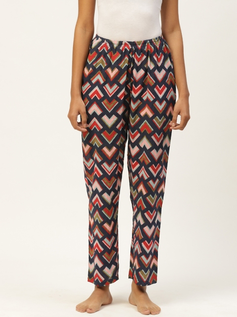 

Organza Women Navy & Pink Printed Lounge Pants, Navy blue