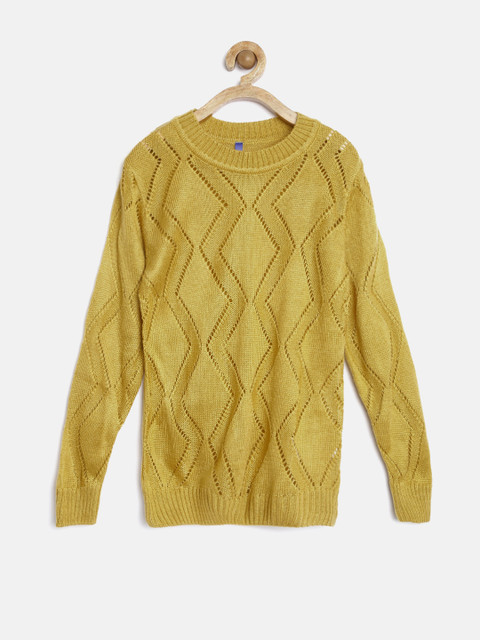 

YK Girls Mustard Yellow Open-Knit Sweater