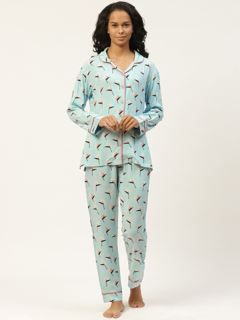 

Organza Women Blue & Black Printed Non-Stretchable Night suit