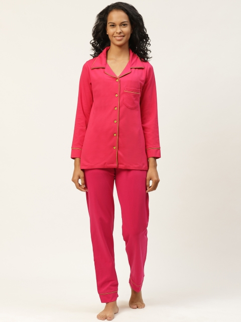 

Organza Women Pink Pure Cotton Solid Stretchable Night suit