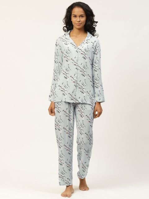 

Organza Women Blue Floral Print Nightsuit