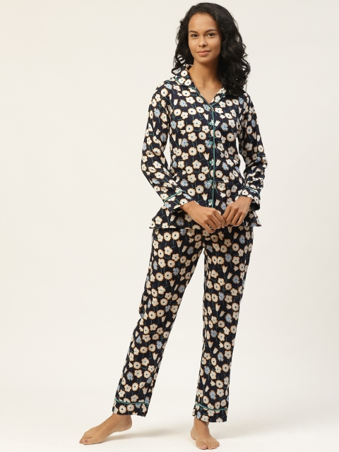 

Organza Women Navy Blue & White Pure Cotton Printed Non-Stretchable Night suit
