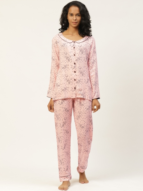 

Organza Women Pink & Grey Printed Non-Stretchable Night suit
