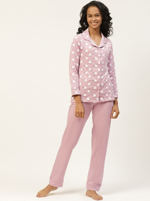 

Organza Women Dusty Pink & White Printed Stretchable Night suit