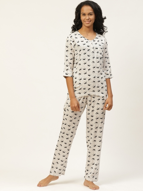 

Organza Women Off-White & Black Pure Cotton Printed Non-Stretchable Night suit