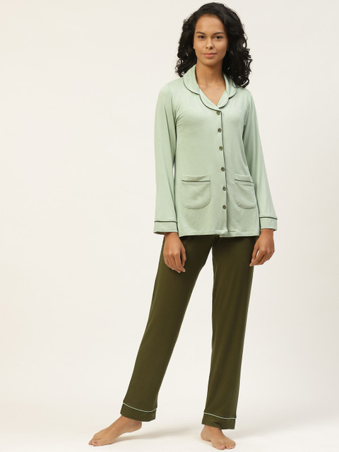 

Organza Women Green Solid Stretchable Night suit