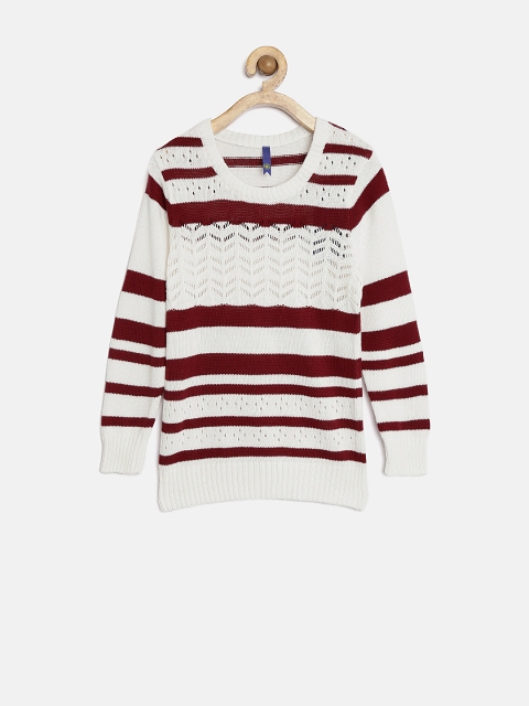 

YK Girls Maroon & Off-White Striped Sweater