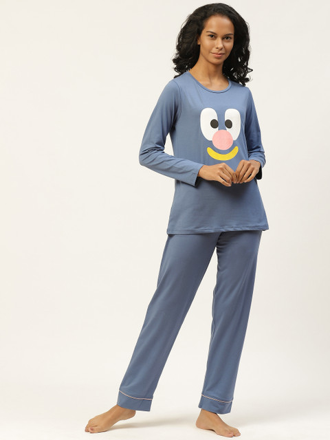 

Organza Women Blue Pure Cotton Stretchable Printed Night suit