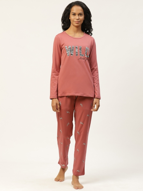 

Organza Women Dusty Pink Printed Pure Cotton Night Suit