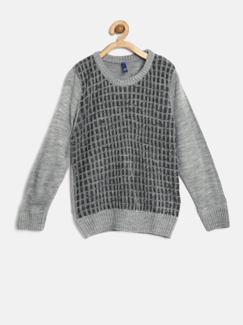 

YK Girls Grey Melange Patterned Sweater
