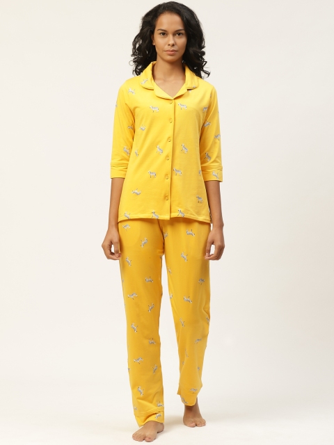 

Organza Women Yellow Printed Pure Cotton Night suit