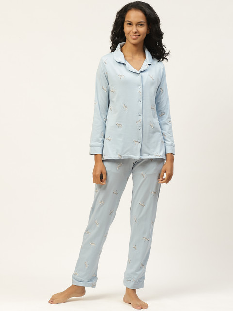 

Organza Women Blue Printed Pure Cotton Night suit